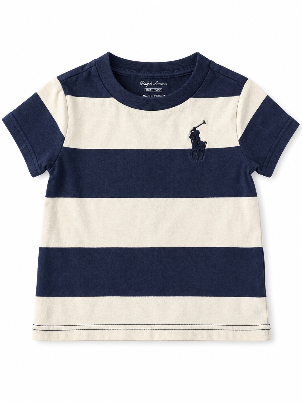 Ralph Lauren Navy and Cream Wide-Stripe Cotton Tee